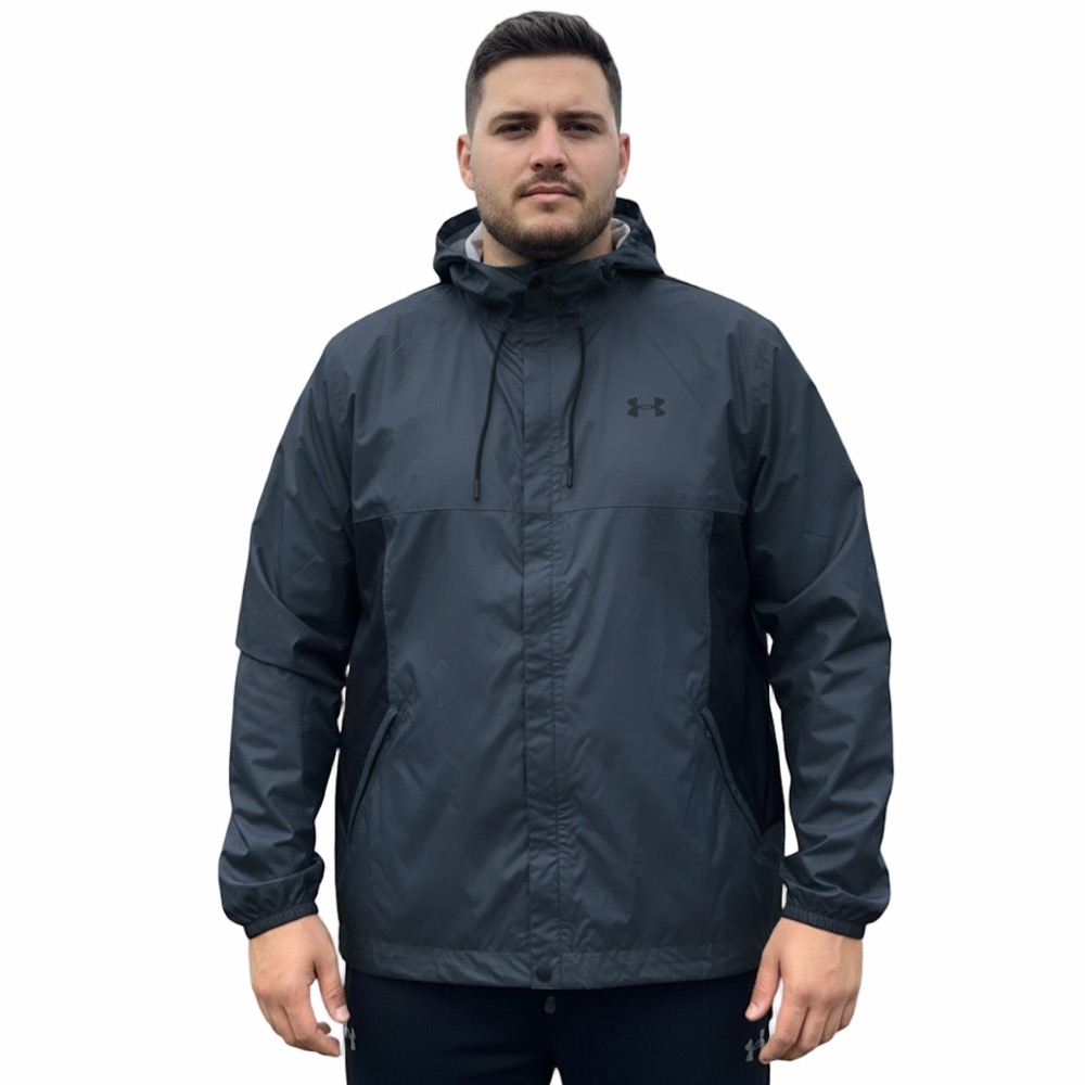 Under Armour Plus Size Men 3X Men Gray Spring Hooded Jacket Coat Windbreaker